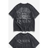 Fuddy Moda Unisex Queen Sırt Baskılı Yıkamalı Tişört, Oversize Rock Band Temalı Retro Tshirt - Siyah - 2XL