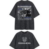 Fuddy Moda Unisex Radiohead No Surprises Sırt Baskılı Yıkamalı Tişört, Oversize Rock Band Temalı Retro Tshirt - Siyah - 4XL