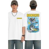 Fuddy Moda Unisex Ramones Rock Away Beach Sırt Baskılı Tişört, Oversize Rock Band Temalı Tshirt - Beyaz - XS