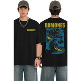 Fuddy Moda Unisex Ramones Rock Away Beach Sırt Baskılı Tişört, Oversize Rock Band Temalı Tshirt - Siyah - 3XL