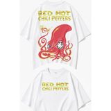 Fuddy Moda Unisex Red Hot Chili Peppers Sırt Baskılı Tişört, Oversize Rock Band Temalı Bisiklet Yaka Tshirt - Beyaz