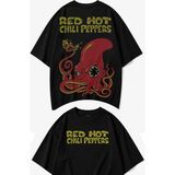Fuddy Moda Unisex Red Hot Chili Peppers Sırt Baskılı Tişört, Oversize Rock Band Temalı Bisiklet Yaka Tshirt - Siyah - XS