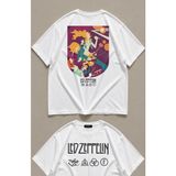 Fuddy Moda Unisex Renkli LED Zeppelin Sırt Baskılı Tişört, Oversize Rock Band Temalı Bisiklet Yaka T-Shirt - Beyaz - XL