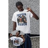 Fuddy Moda Unisex Resimli Justin Bieber Baskılı Tişört, Oversize Müzik Temalı T-Shirt - Beyaz - 3XL