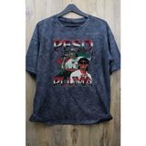 Fuddy Moda Unisex Resimli Peso Pluma Yıkamalı T-Shirt, Oversize Baskılı Eskitme Tişört - Siyah