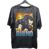 Fuddy Moda Unisex Rhino Baskılı Yıkamalı Tişört, Oversize Marvel Comics Baskılı Retro T-Shirt - 2XL - Siyah