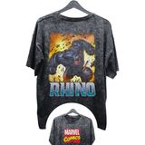 Fuddy Moda Unisex Rhino Baskılı Yıkamalı Tişört, Oversize Marvel Comics Baskılı Retro T-Shirt - XS - Siyah