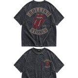 Fuddy Moda Unisex Rolling Stones 1978 Sırt Baskılı Yıkamalı Tişört, Oversize Rock Band Temalı Tshirt - Siyah - 4XL