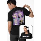 Fuddy Moda Unisex Rumi Sırt Baskılı Tişört, Oversize Huntrix Demon Hunters Temalı T-Shirt - Siyah - 3XL