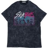 Fuddy Moda Unisex Saja Boys Baskılı Yıkamalı T-Shirt, Oversize Kpop Demon Hunters Temalı Retro Tişört - Siyah - 3XL