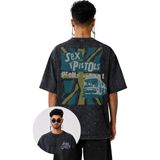 Fuddy Moda Unisex Sex Pistols Pretty Vacant Sırt Baskılı Yıkamalı Tişört, Oversize Rock Band Temalı Tshirt - Siyah