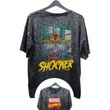 Fuddy Moda Unisex Shocker Baskılı Yıkamalı Tişört, Oversize Marvel Comics Baskılı Eskitme T-Shirt - Siyah