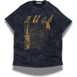 Fuddy Moda Unisex Sixteen Stone Baskılı Yıkamalı T-Shirt, Oversize Bush Temalı Retro Tişört - Siyah