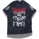 Fuddy Moda Unisex Slipknot Logo Kol Baskılı Yıkamalı T-Shirt, Oversize Rock Band Temalı Retro Tişört - Siyah