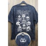 Fuddy Moda Unisex Slipknot Sırt Baskılı Yıkamalı Tişört, Oversize Rock-Metal Baskılı Eskitme T-Shirt - XL - Siyah