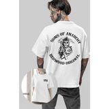 Fuddy Moda Unisex Sons Of Anarchy Sırt Baskılı Tişört, Oversize Soa Dizi Temalı T-Shirt - XL - Beyaz