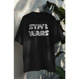 Fuddy Moda Unisex Star Wars Yazılı Tişört, Oversize Yıldız Savaşları Baskılı T-Shirt - Siyah - 2XL