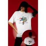 Fuddy Moda Unisex Süpermen Real Steel Yazılı Tişört, Oversize Superman Baskılı T-Shirt - Beyaz - XL