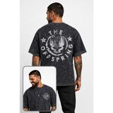 Fuddy Moda Unisex The Offspring Skull Sırt Baskılı Yıkamalı Tişört, Oversize Rock Band Temalı Retro Tshirt - Siyah - XL