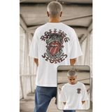 Fuddy Moda Unisex The Rolling Stones Tattoo You 1987 Sırt Baskılı Tişört, Oversize Rock Band Temalı Tshirt - Beyaz