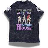 Fuddy Moda Unisex There Are Some Huntrix Kol Baskılı Yıkamalı T-Shirt,oversize Kpop Demon Hunters Retro Tişört - Siyah - 3XL