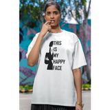Fuddy Moda Unisex This Is My Happy Face Baskılı T-Shirt, Oversize Wednesday Baskılı Tişört - 3XL - Beyaz
