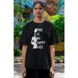 Fuddy Moda Unisex This Is My Happy Face Baskılı T-Shirt, Oversize Wednesday Baskılı Tişört - 3XL - Siyah