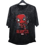 Fuddy Moda Unisex V2 Minyatür Deadpool Baskılı Yıkamalı Tişört, Oversize Marvel Baskılı Eskitme T-Shirt - XL - Siyah