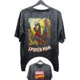Fuddy Moda Unisex V2 Spider-Man Baskılı Yıkamalı Tişört, Oversize Marvel Comics Baskılı Vintage T-Shirt - Siyah