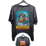 Fuddy Moda Unisex V2 Wolverine Ex Baskılı Yıkamalı Tişört, Oversize Marvel Comics Baskılı Vintage T-Shirt - XS - Siyah