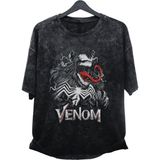 Fuddy Moda Unisex Vectorel Venom Baskılı Yıkamalı Tişört, Oversize Marvel Baskılı Vintage T-Shirt - XL - Siyah