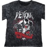 Fuddy Moda Unisex Venom Eddie Brock Baskılı Yıkamalı Tişört, Oversize Marvel Evreni Baskılı Eskitme T-Shirt - Siyah
