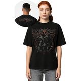 Fuddy Moda Unisex Vintage Bon Jovi Ense Baskılı Tişört, Oversize Rock Band Temalı Bisiklet Yaka T-Shirt - Siyah
