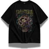 Fuddy Moda Unisex Vintage Tasarım Pantera Baskılı Bisiklet Yaka Tişört, Oversize Rock Band Temalı Tshirt - Siyah - 2XL