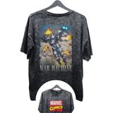 Fuddy Moda Unisex War Machine Baskılı Yıkamalı Tişört, Oversize Marvel Comics Baskılı Retro T-Shirt - XS - Siyah