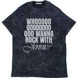 Fuddy Moda Unisex Who Wanna Rock With Jennie Baskılı Yıkamalı T-Shirt, Oversize Kpop Temalı Retro Tişört - Siyah - 2XL