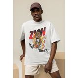 Fuddy Moda Zion Williamson Baskılı T-Shirt, Erkek-Kadın Basketbol Temalı Tişört - Beyaz
