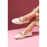 FUGA MODA Arven Bej Cilt Saraçlı Gold Tokalı Loafer Babet
