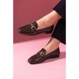 FUGA MODA Arven Kahverengi Kırışık Rugan Saraçlı Gold Tokalı Loafer Babet
