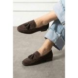 FUGA MODA Savona Kahverengi Süet Püskül Detaylı Loafer Babet Günlük Ayakkabı
