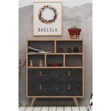 Fuho Marco Modern Şifonyer 2 Çekmeceli Antrasit Renk 70x40x85 cm Safir Meşe Malzeme