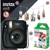 Fujifilm Instax Mini 11 Siyah Fotoğraf Makinesi, 10'lu Film ve Çiçekli Kıskaç Hediye Seti ile Eğlenceli Çekimler