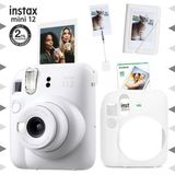 Fujifilm Instax Mini 12 Beyaz Fotoğraf Makinesi- 10'lu Film - Kıskaçlı Stand - Mini Albüm ve Silikon Kılıf Seti