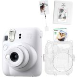 Fujifilm Instax Mini 12 Beyaz Fotoğraf Makinesi +10'lu Film Kıskaçlı Stand Pvc Albüm ve Simli Pleksi Kılıf Seti - Standart