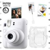 Fujifilm Instax mini 12 Beyaz Fotoğraf Makinesi-20'li Film-Kıskaçlı Resim Standı ve Simli Pleksi Kılıf Seti