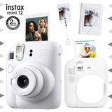 Fujifilm Instax Mini 12 Beyaz Fotoğraf Makinesi - 20'li Film - Kıskaçlı Stand - Mini Albüm ve Silikon Kılıf Seti