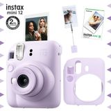 Fujifilm Instax Mini 12 Lila Fotoğraf Makinesi 10'lu Film Kıskaçlı Resim Standı ve Silikon Kılıf Seti