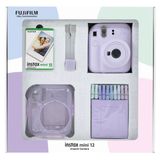 Fujifilm Instax mini 12 Lila Fotoğraf Makinesi 10'lu Film Simli Pleksi Kılıf Mandal ve Kıskaçlı Resim Standı Bundle Box