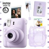 Fujifilm Instax mini 12 Lila Fotoğraf Makinesi-20'li Film-Kıskaçlı Stand-PVC Albüm ve Simli Pleksi Kılıf Seti