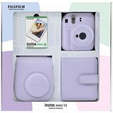 Fujifilm Instax Mini 12 Lila Fotoğraf Makinesi Seti – 10'lu Film, Kare Albüm, Deri Kılıf, Paralaks Düzeltme, Otomatik Flaş
